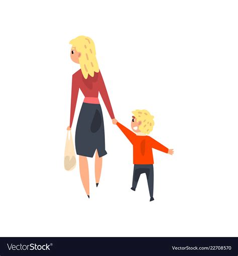mom and her little son walking holding hands back vector image