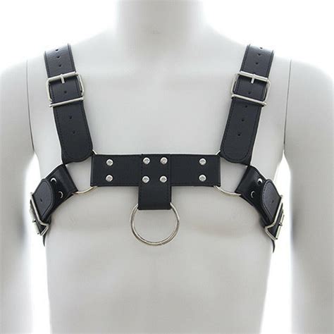 Black Mens Leather Body Chest Harness Adjustable Strap