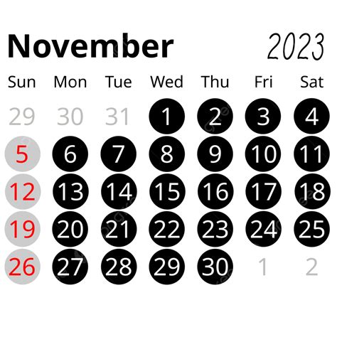 Minimalist Circle Style Black Month November 2023 Calendar November