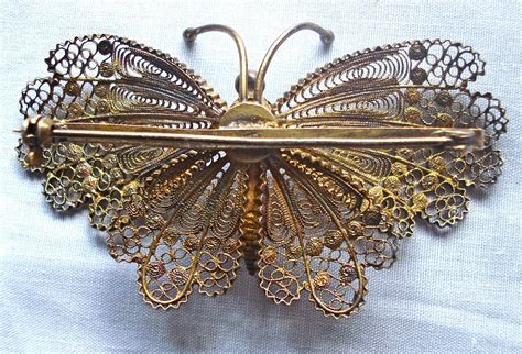 Vintage Filigree Butterfly Brooch Stamped 800 Silver 01294 Pins Brooches