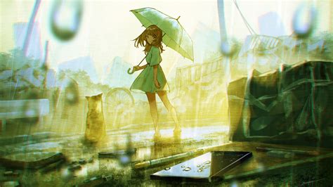 1366x768 Anime Girl With Umbrella In Rain 1366x768 Resolution Hd 4k