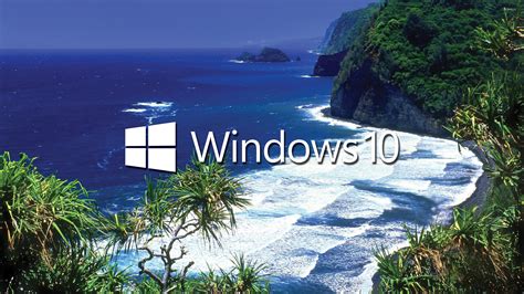 Download Windows White Text Logo On The Tropical Shore Wallpaper