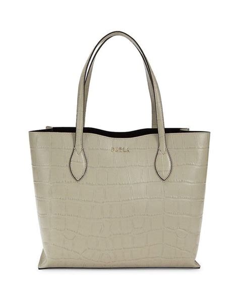 Furla Croc Embossed Leather Tote In White Lyst