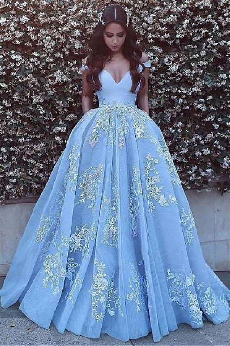 Wonderful Ball Gown Appliques Prom Dresses Formal Blue Evening Dresses