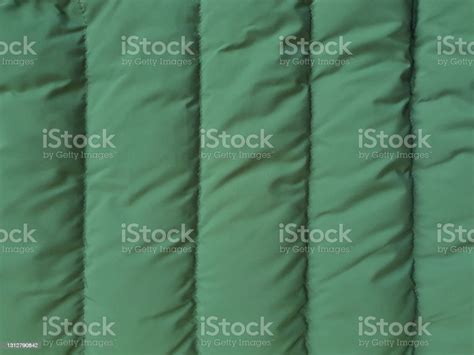 Down Jacket Fabric Background Green Puffer Jacket Texture Top View