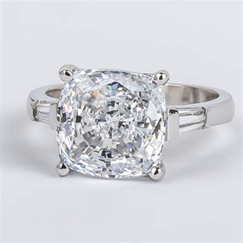 Cushion Cut Cz With Baguettes Solitaire Engagement Ring Mystique Of