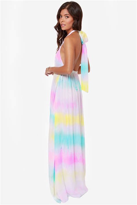 Pretty Tie Dye Dress Maxi Dress Halter Dress 6500