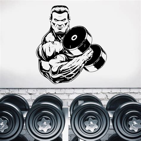 Gym Sign Fitness Bodybuilder Sport Muscles Dumbbells Vinyl Cut Wall