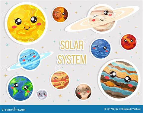 Sticker Set Of Solar System With Cartoon Planets CartoonDealer