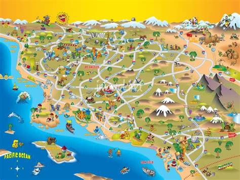 Wider Detailed Cartoon Map Of Southern California By Dave Stephens