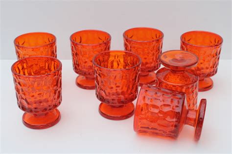 Mod Vintage Flame Orange Drinking Glasses Fostoria Pebble Beach Rocks