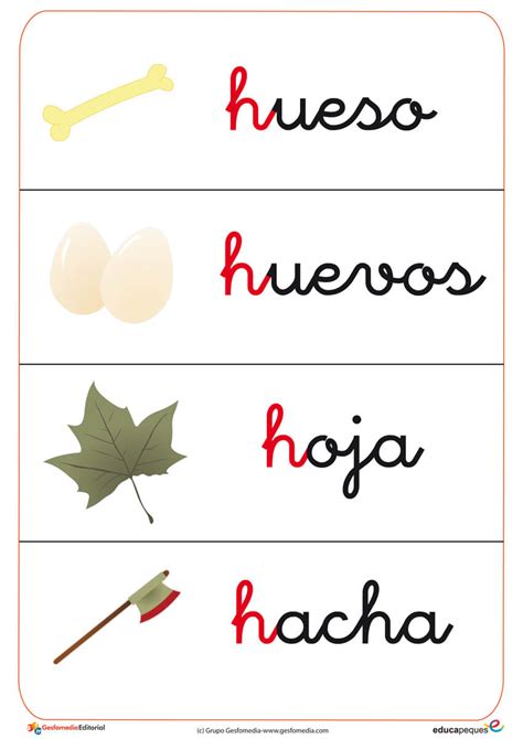 Fichas De Letras Y Vocabulario Con La Letra H