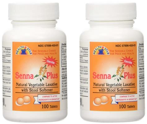 Senna Plus Natural Vegetable Laxative With Stool Softener 100 Tablets Pack Of 2 100 Count