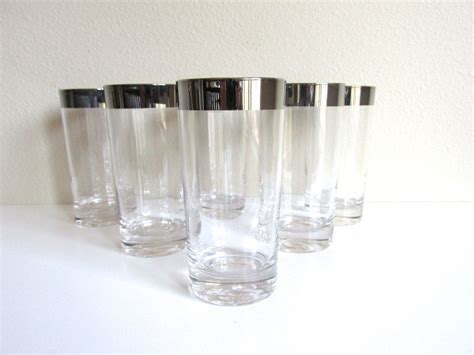 Vintage Silver Rim Highball Barware Glasses Set Of Six With Images Vintage Silver Barware