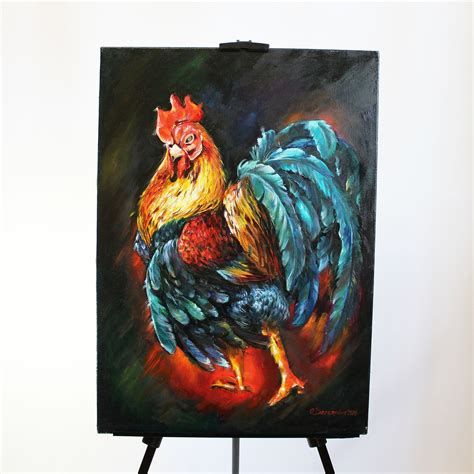 Rooster Oil Original Canvas Painting Wall Art Home Office Etsy