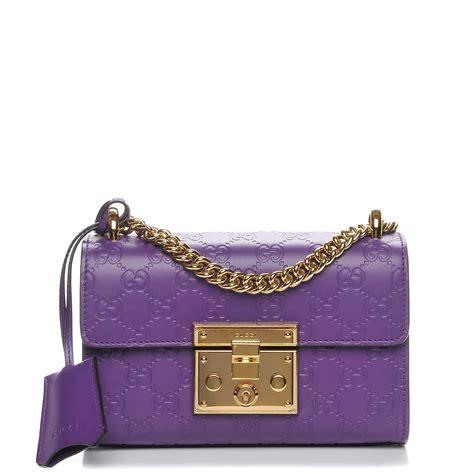 Gucci Guccissima Small Padlock Shoulder Bag Purple 208573