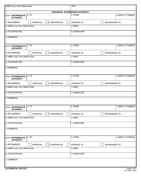 Da Form 638 Download Fillable Pdf Or Fill Online Recommendation For