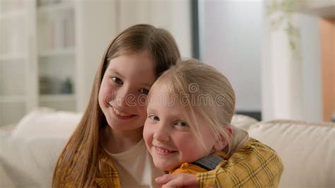 Two Caucasian Kids Girls Children Sisters Friends Playing Together At