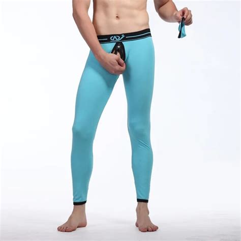wj fashion men thermal underwear comfy sexy long john warm pants gay leggings men penis bag open
