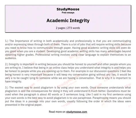Academic Integrity Free Essay Example