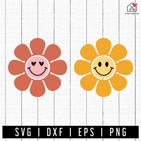 Free Retro Flower Smiley Face Svg Groovy Cut File Craft House Svg