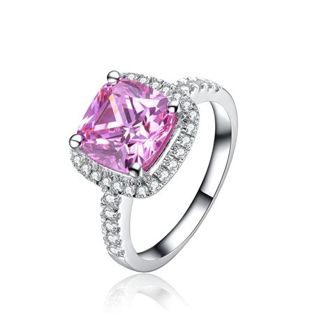It is set with a larger white diamond in the central platinum cupped setting, and a smaller argyle fancy pink diamond is gypsy set to one side. Aliexpress.com : Buy 3CT Solid White Gold Pink Cushion Cut Bonzer Synthetic Diamonds Engagement ...