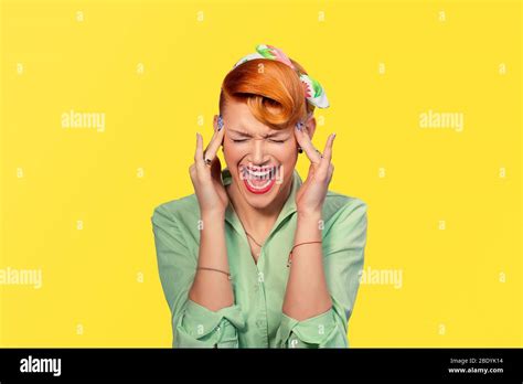 Scream Stress Closeup Portrait Angry Woman Screaming Wide Open Mouth