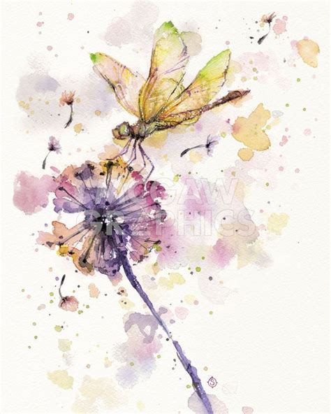 Dragonfly And Dandelion In 2020 Dandelion Art Dragonfly Painting