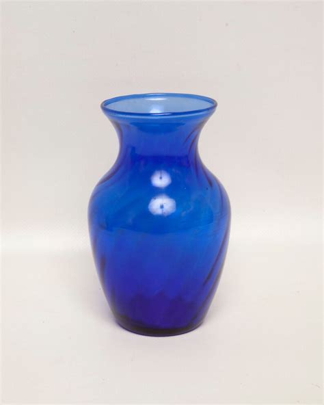 Vintage Swirl Glass Vase Cobalt Blue Hand Blown Flower Vase Etsy