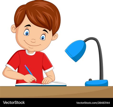 Cartoon Little Boy Studying On Table Royalty Free Vector