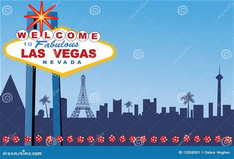 Las Vegas Welcome Sign At Night With Palm Trees Cartoon Vector