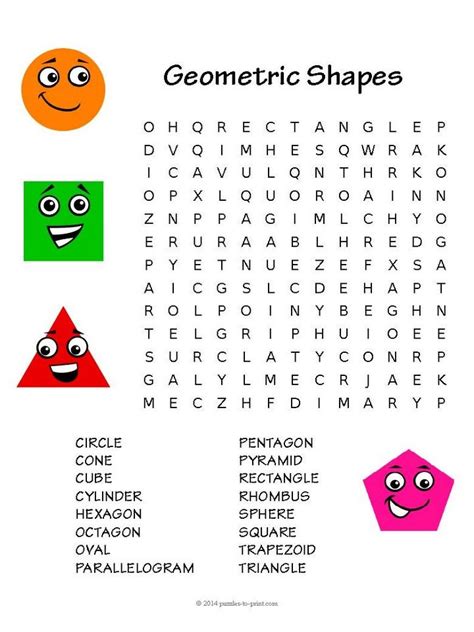 Free Printable Geometry Word Search Geometry Words Childrens Word