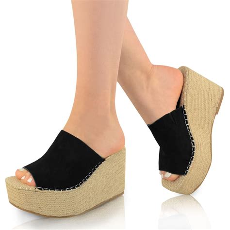 Womens Platform Sandals High Espadrille Wedge Mule Summer Comfort