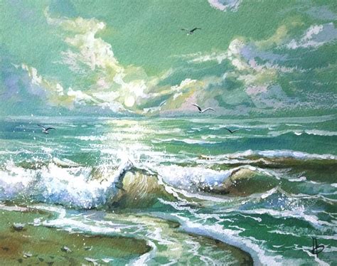Seashore Original Art Watercolor Painting With Seascape On Etsy