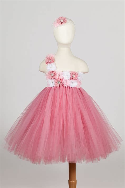 Dusty Rose Dress Pink And White Flower Girl Dress Dusty Rosetutu