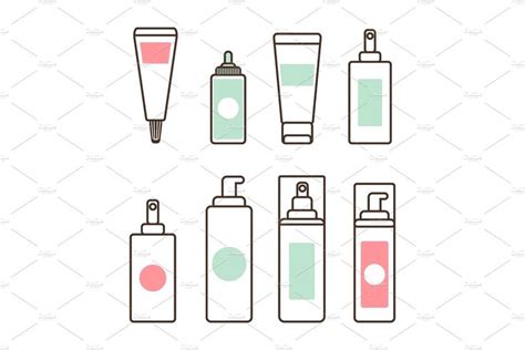 Plastic Tubes And Bottles With Skincare Means Set Bottle Drawing Skin Care Cleaning Icons