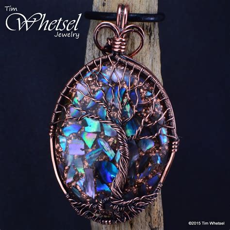 Custom Copper Tree Of Life Mother Of Pearl Orgonite Pendant Wire Wrap