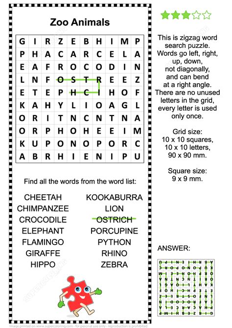 Zoo Animals Word Search Puzzle Free Printable Puzzle Games