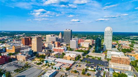 Downtown Winston Salem North Carolina Nc Drone Skyline Aerial Stock