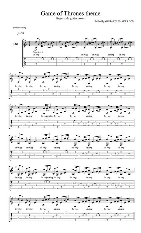 Game Of Thrones Theme Acoustic Fingerstyle Guitar Tab Free Pdf Guitar Sheet Music Download