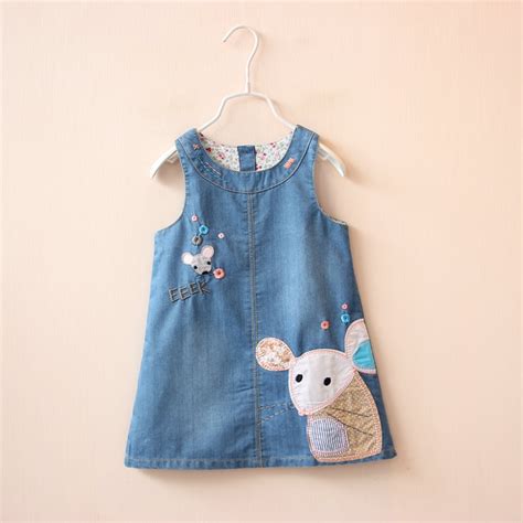 Sweet Girls Denim Vest Dress New Cute Mouse Baby Kids Girls Toddler