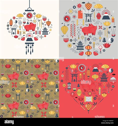 Chinese New Year Cards Set Stock Vector Image And Art Alamy