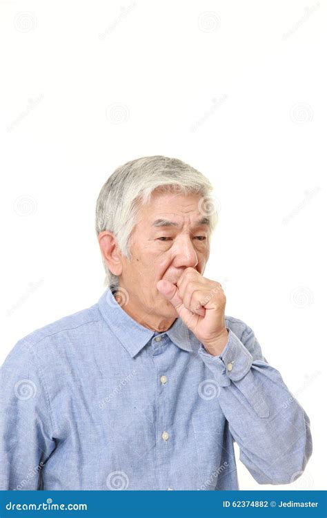 Senior Japanese Man Coughing Stock Photo Image Of Pain Person 62374882