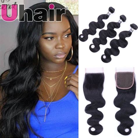 Natural Black Color Indian Virgin Hair Body Wave Weft 3 Bundles With 1pc Lace Closure Remy