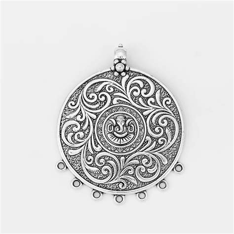 2pcs Antique Silver Embossed Daisy Flower Ethnic Ganesha God Pattern