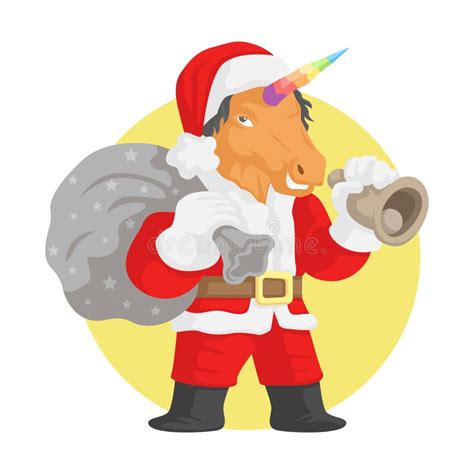 Unicorn Santa Claus With Sack Of T And Holding A Bell Vector