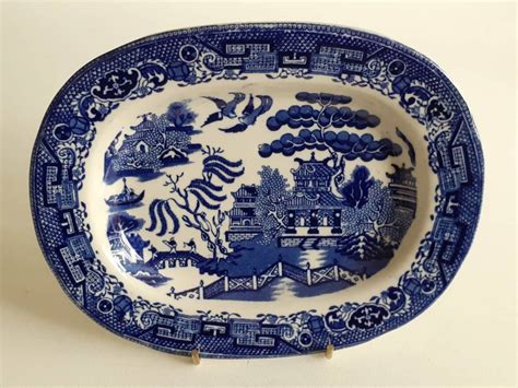 Small 19th Century Willow Pattern Oval Plate W A A Stone Etsy