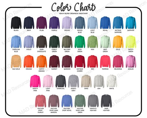 Every Shirt Color Gildan 18000 Digital File All 44 Colors Etsy