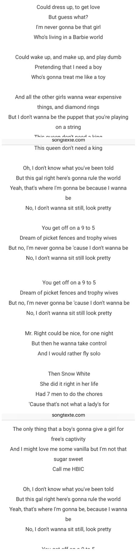 Dream of picket fences and trophy wives but no i'm never gonna be. Lyrics "sit still look pretty" by Daya | Favorite lyrics ...