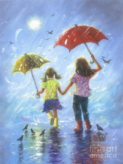 Two Sisters Rain Blond Little Sister Painting By Vickie Wade Pixels